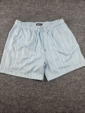 Light Blue Striped Men’s Swim Trunks with Elastic Waist #300